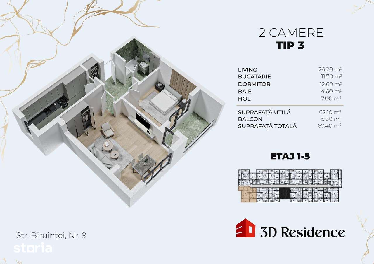 Apartament cu 2 camere, bucatarie separata, 67,40mp, Metrou Berceni — fotografia 3