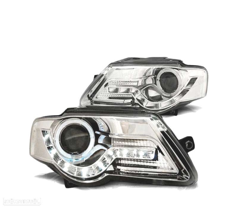 FARÓIS VOLKSWAGEN VW PASSAT B6 3C 05-10 DAYLIGHT ANGEL CROMADO - 1