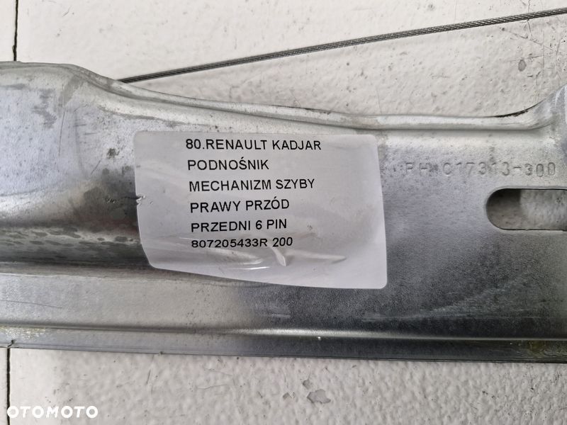 KADJAR PODNOŚNIK MECHANIZM SZYBY PRAWY PRZÓD PRZEDNI SILNICZEK 6 PIN 807205433R - 4