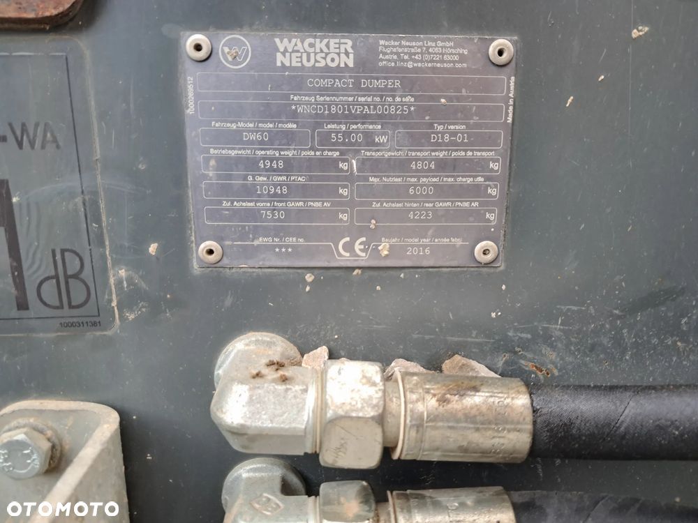 Wacker Neuson DW 60 WOZIDŁO OBROTOWE hydrostat automat ład. 6 t ton obrót + kiper ROK 2016 silnik PERKINS mocne 75KM TURBO oświetlenie drogowe lusterka  Terex ta6s ausa d600 apg Thwaites 6 Mecalac Jcb 6 9 kierunkowskazy WYWROTKA DUMPER 4x4 budowlane 3 6 9 ton - 14