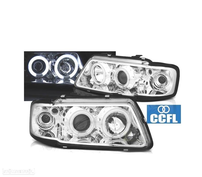 FARÓIS ANGEL EYES CCFL AUDI A3 96-00 FUNDO CROMADO - 1