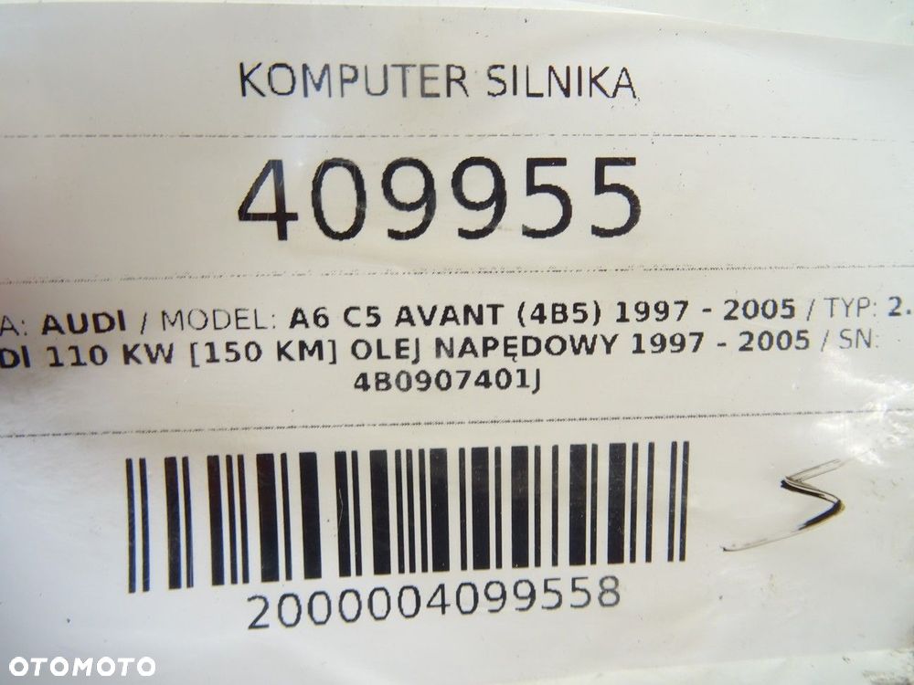 KOMPUTER SILNIKA  AUDI A6 C5 Avant (4B5) 1997 - 2005 2.5 TDI 110 kW [150 KM] olej napędowy 1997 - - 4