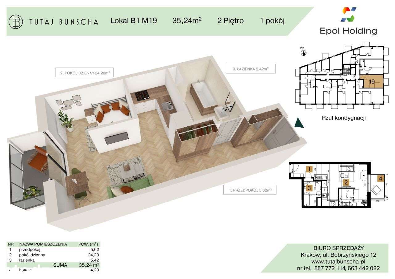 1-pokojowe mieszkanie 35 m2 + balkon 4 m2, Bezpośrednio