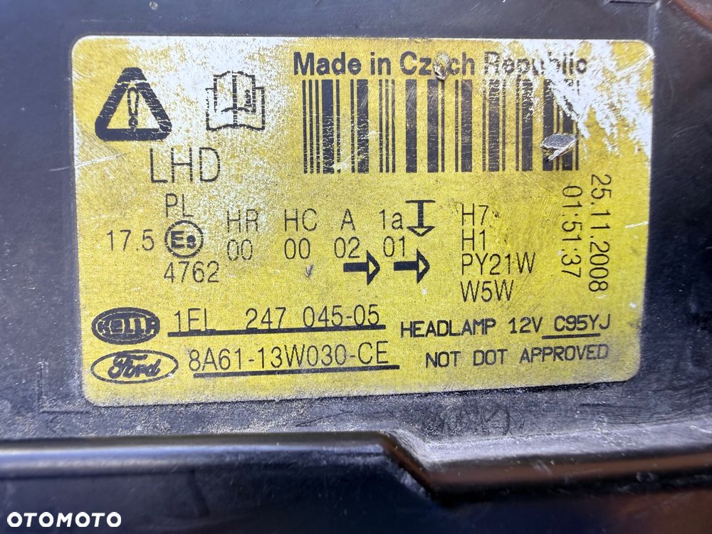 Lampa przednia FORD FIESTA MK7 SOCZEWKA LEWA EUROPA ORYGINALNA HELLA - 4