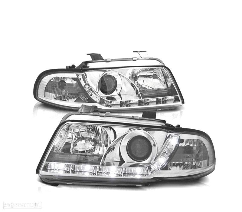 FARÓIS FRONTAIS LED LUZ DIURNA PARA AUDI A4 B5 94 – 99 FUNDO CROMADOS - 1