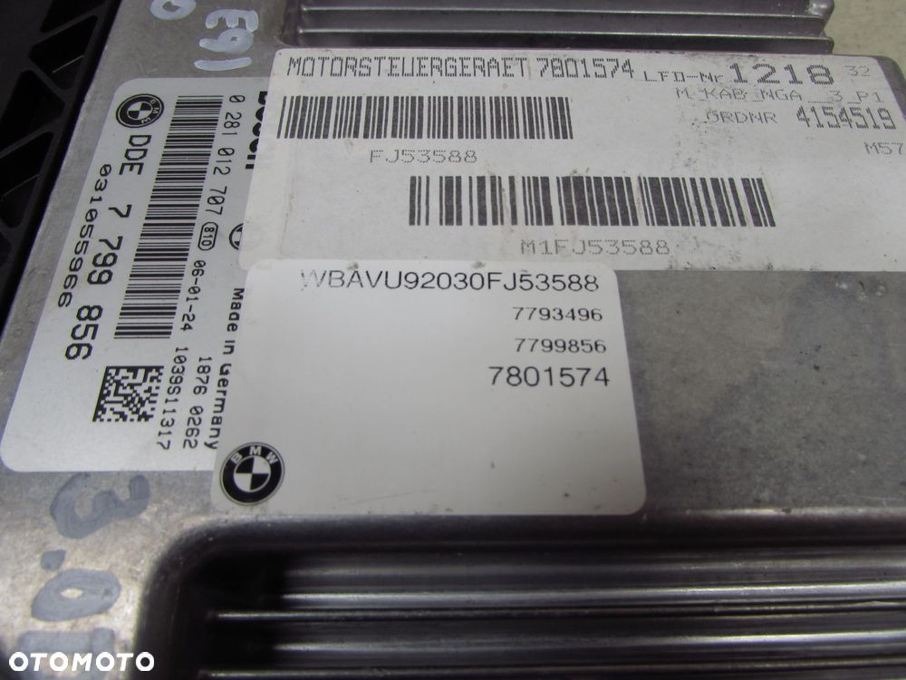 BMW SERII 7 E60 E61 E90 3.0D 05-12 KOMPUTER STEROWNIK 7799856 0281012707 - 7