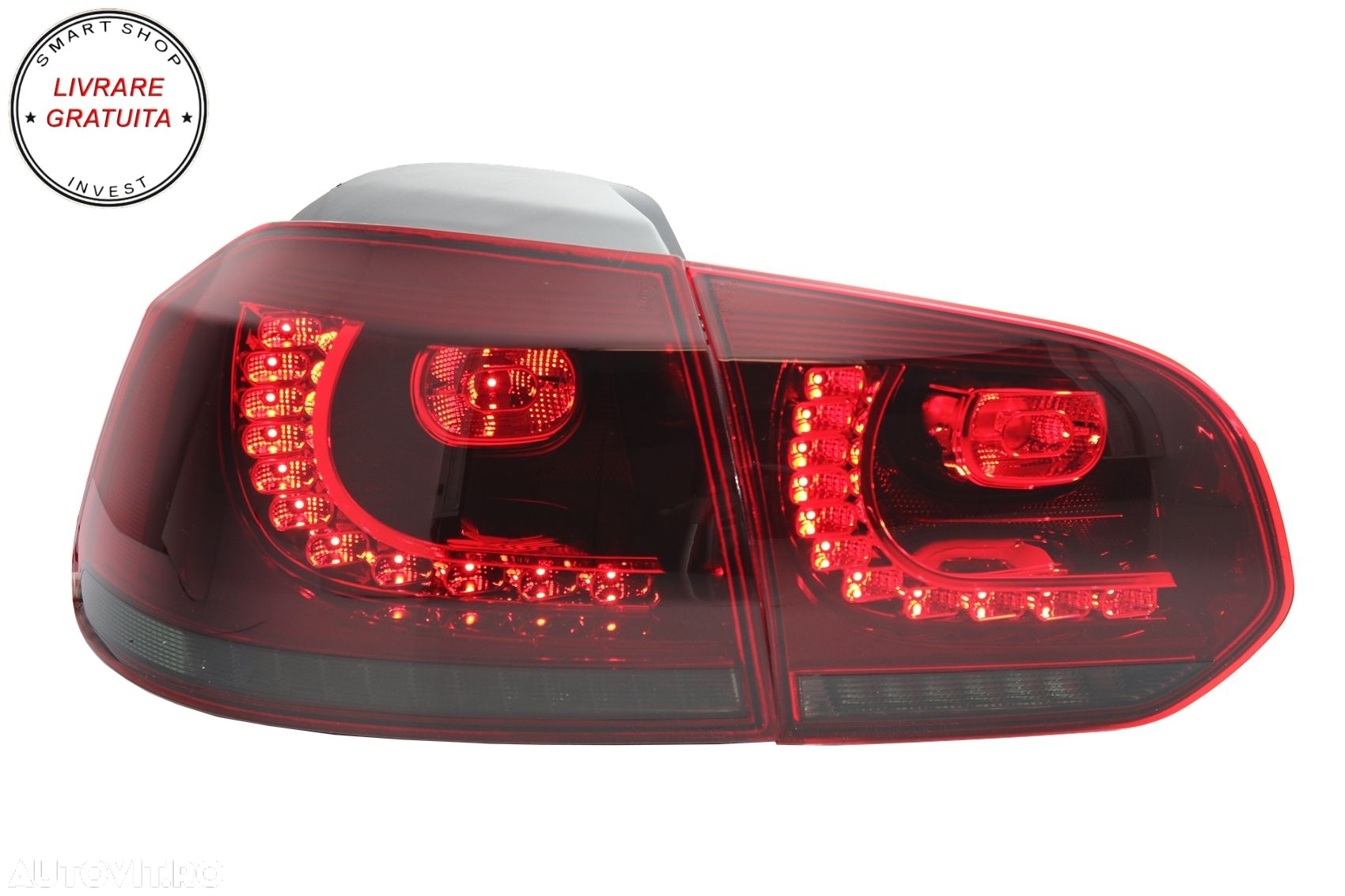 Stopuri Full LED VW Golf 6 VI (2008-2013) R20 Design Rosu Fumuriu cu Semnal Dinami- livrare gratuita - 6