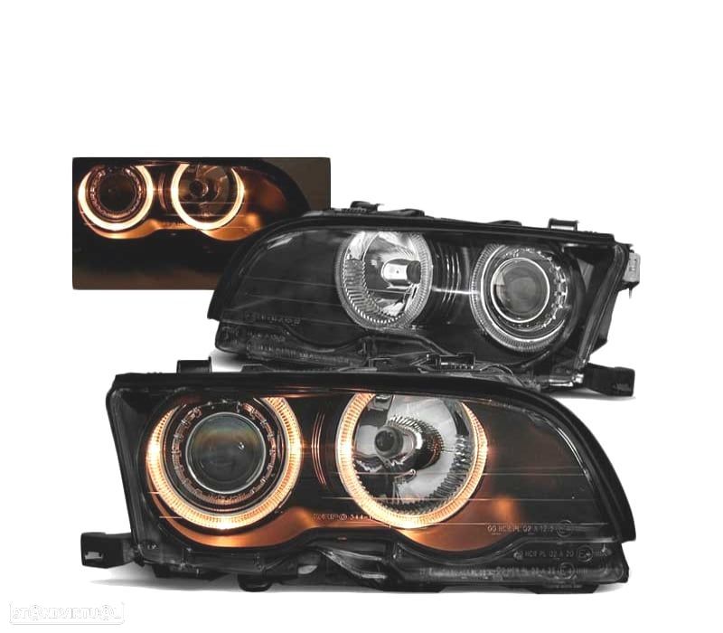 FARÓIS ANGEL EYES BMW E46 COUPÊ CABRIO 01-03 PRETO - 1
