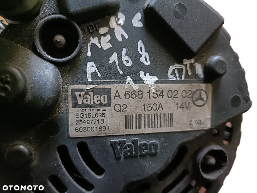 MERCEDES A-klasa W168 97-04 r. 1,7 CDTI ALTERNATOR 150A  VALEO A6681540202 + - 5