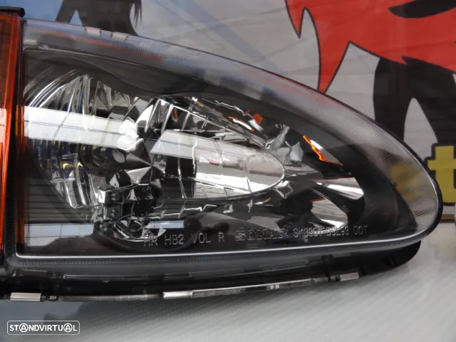 Faróis frontais com luz branca 5000k para Honda crx del sol 92-97 JDM Fundo preto + piscas laranja JDM look - 5