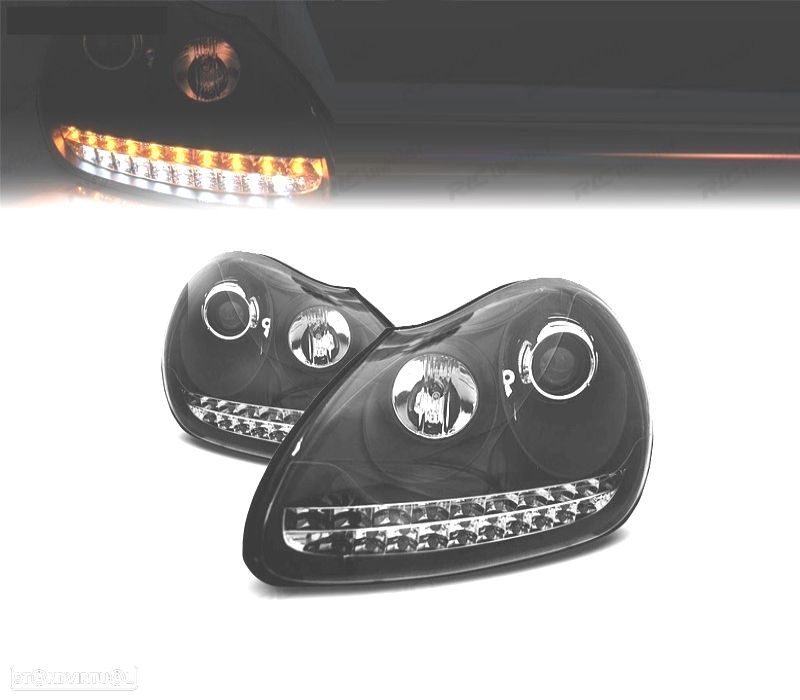 FAROIS FRONTAIS PARA PORSCHE CAYENNE 03-07 LUZ DIURNA XENON FUNDO PRETO - 1