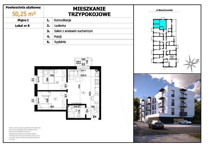 3 pokoje na 1 piętrze | 50,25 m² | Nowa inwestycja, dobra lokalizacja
