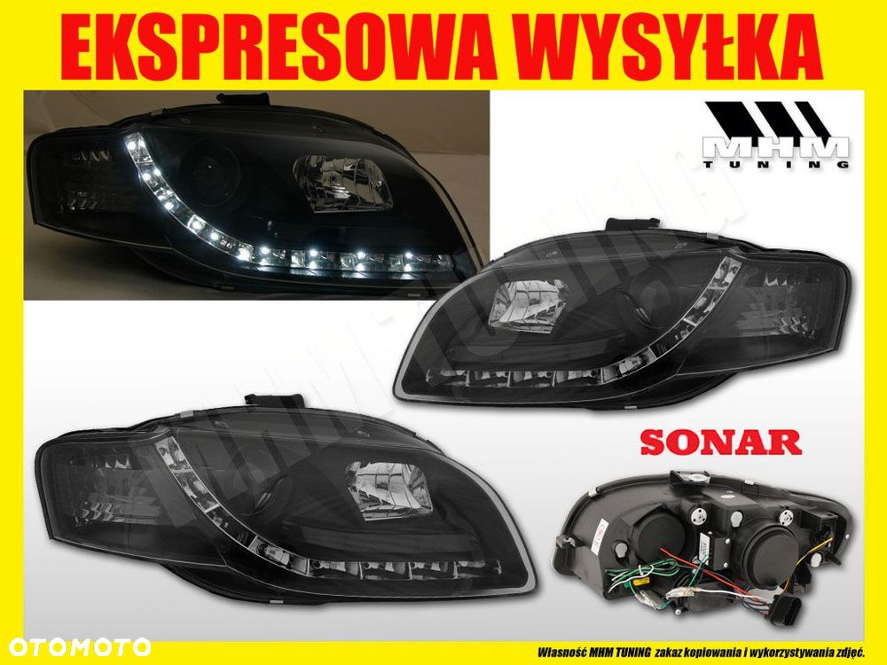 Reflektor Lampa L+R Diody Soczewka Clear Black Czarne Audi a4 b7 8e 04-08 - 7