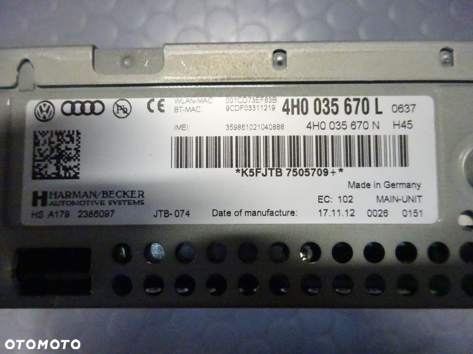 4H0035670L czytnik multimedia MMI Audi A8 D4 czesci - 2