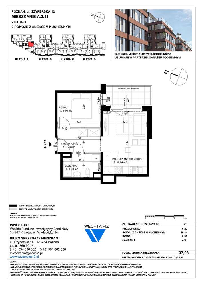 2-pokojowe mieszkanie 37m2 + balkon - Pełny obrazek: 2/15