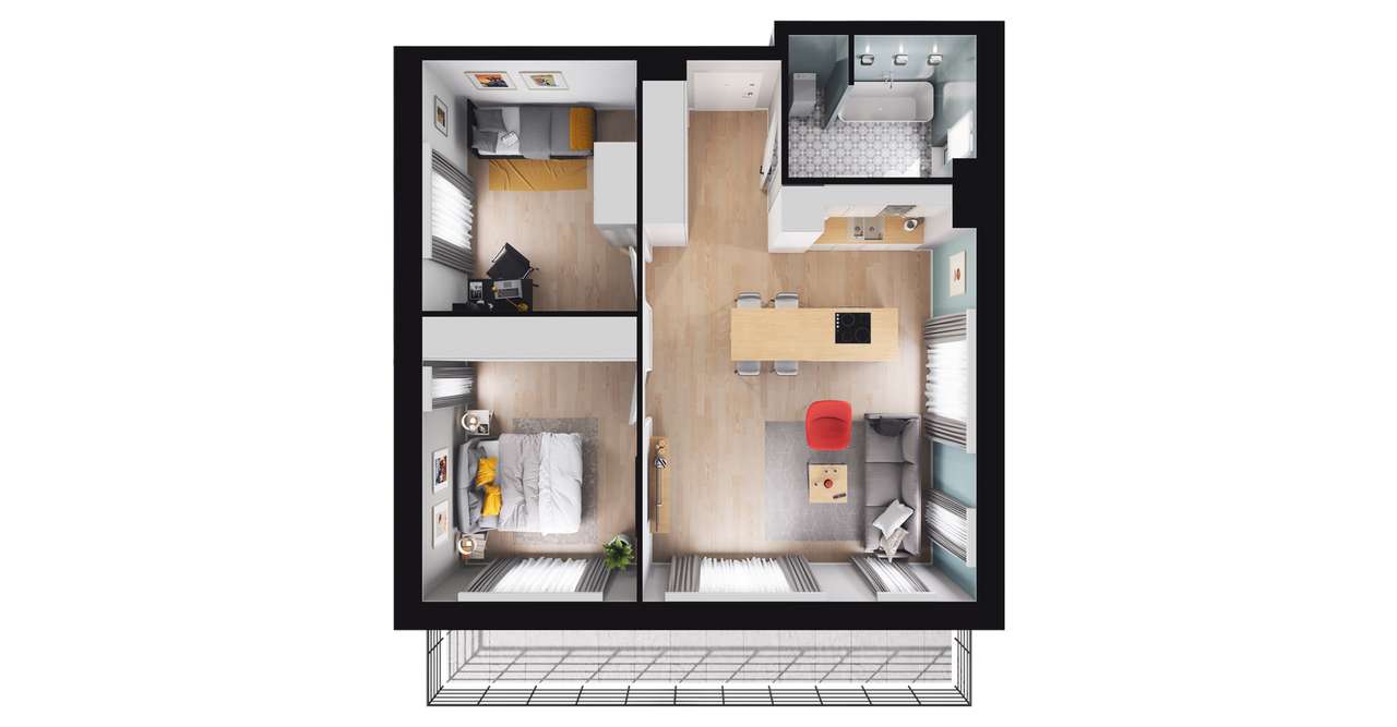 3-pokojowe mieszkanie 58m2 + balkon Bezpośrednio - Pełny obrazek: 2/14