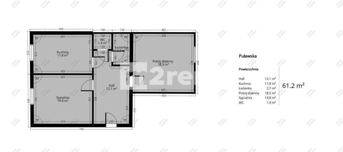 Mokotów | 61m2 | 2 pokoje | blisko metra