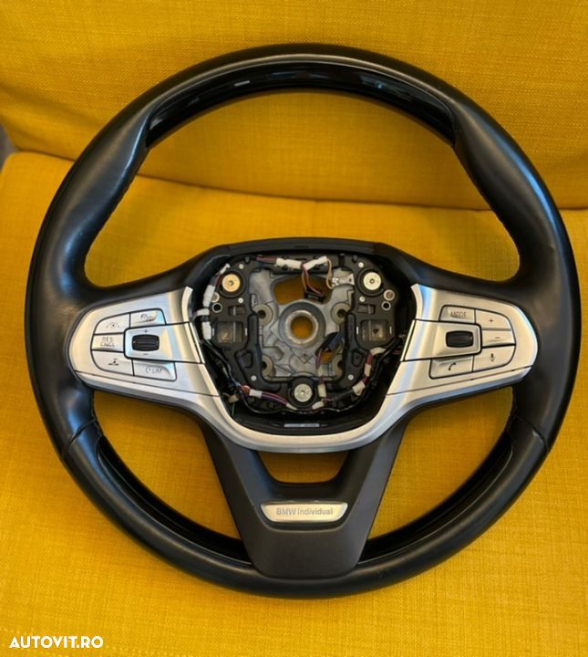 Volan individual bmw seria 7 G11 G12 730d 730xd 740xd 750i M  piele cu inserție de lemn mahon Piano black  dețin si airbagul la alt pret - 1