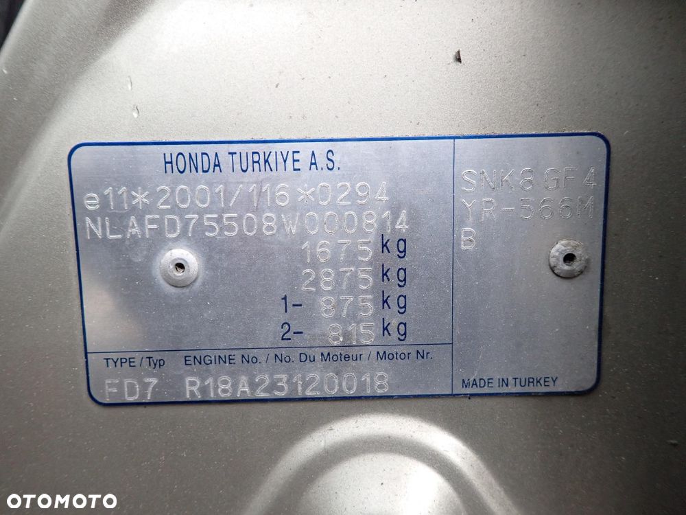 CZĘŚCI - Honda Civic VIII 8 FD sedan 1,8 I-VTEC 140KM R18A2 FILM SEDAN 6B lakier YR-566M 2008r. INDEX - 10036 - 7