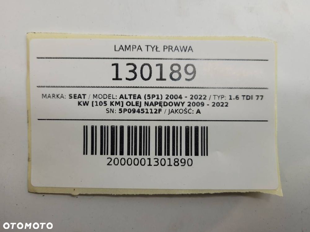 LAMPA TYŁ TYLNA PRAWA W BŁOTNIK SEAT ALTEA LIFT EU 5P0945112F 5P0945096J - 12