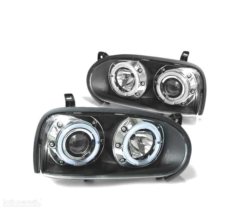 FARÓIS FRONTAIS VOLKSWAGEN VW GOLF 3 91-97 ANGEL EYES PRETO - 1