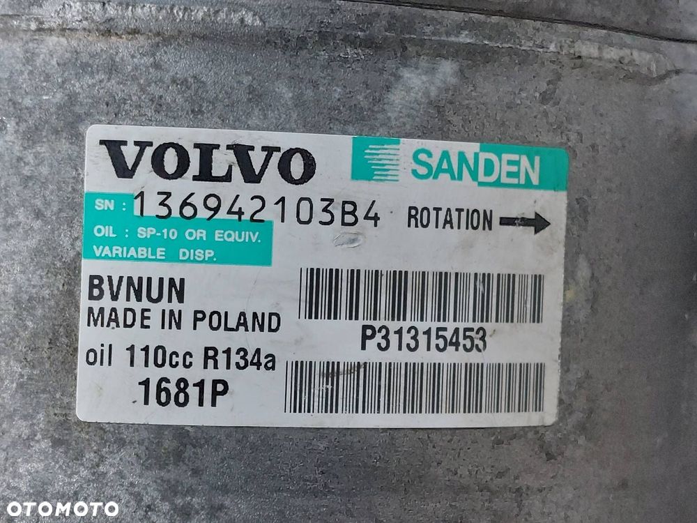 SPRĘŻARKA KOMPRESOR KLIMATYZACJI VOLVO XC60 I 2.0 D3 31315453 ID: 223831 - 4