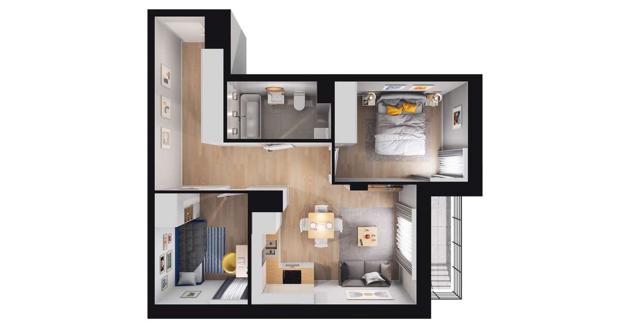 3-pokojowe mieszkanie 48m2 + balkon Bezpośrednio - Pełny obrazek: 3/7