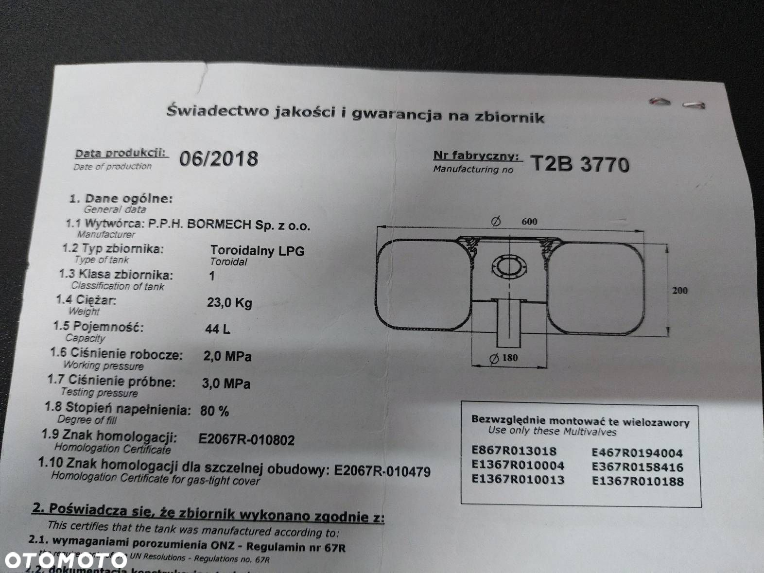 BUTLA GAZOWA LPG 44L 2028R W KOŁO PAPIER + ZAWÓR - 6