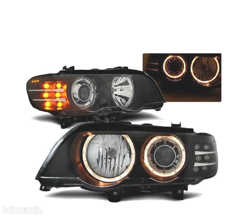FARÓIS ANGEL EYES LED BMW X5 E53 99-03 PRETO - 1