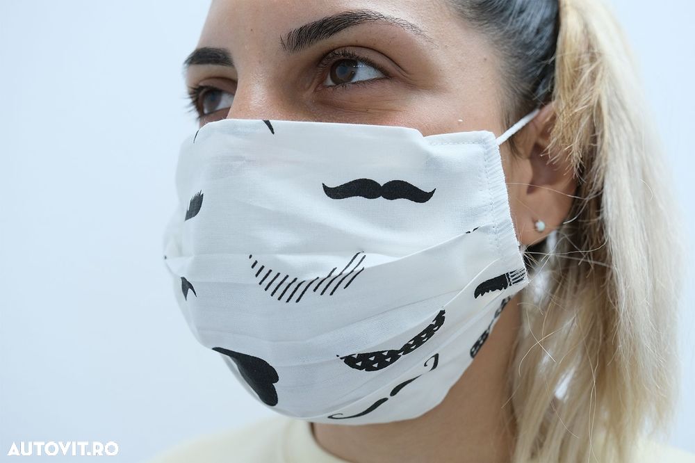 Pachet 5 masti de protectie albe cu mustati cu pliuri din bumbac 100% - 4