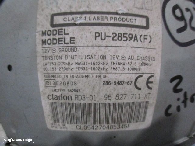 Radios 96627711XT CITROEN C2 2003 1.4HDI 70CV 3P CINZA ORIGINAL CLARION PU 2859A F - 4