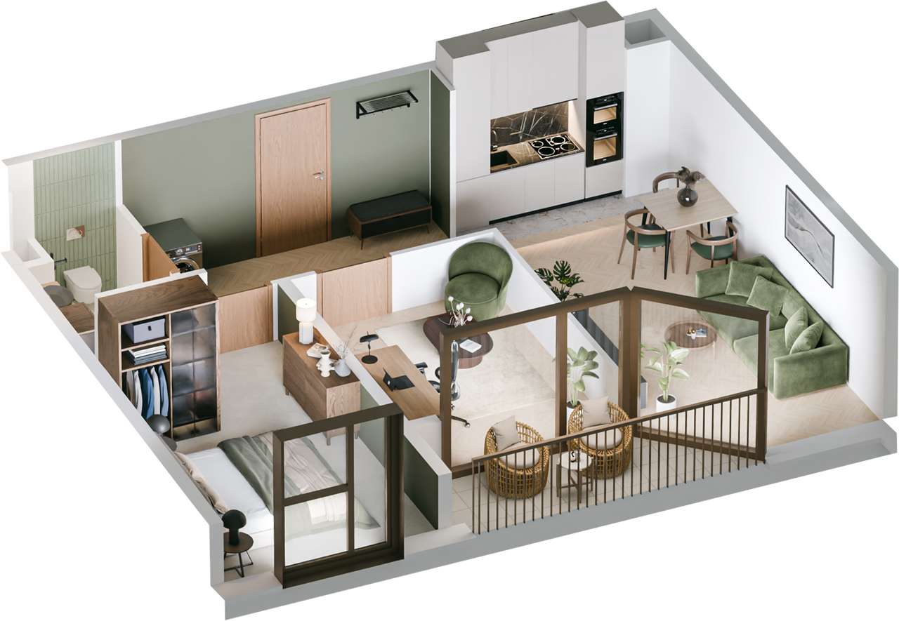 3 pokoje, 52,51 m², loggia, Harmony Garden