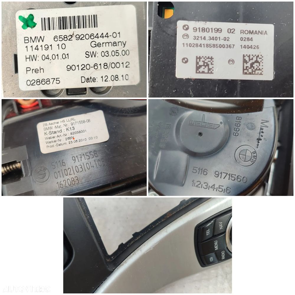 PANOU COMANDĂ I-DRIVE / CONSOLĂ CENTRALĂ CU CONTROLLER MULTIMEDIA + SCRUMIERĂ BMW SERIA 5 (F10 / F11) 2010–2017 / COD OEM 65829206444-01 (5E2) - 8