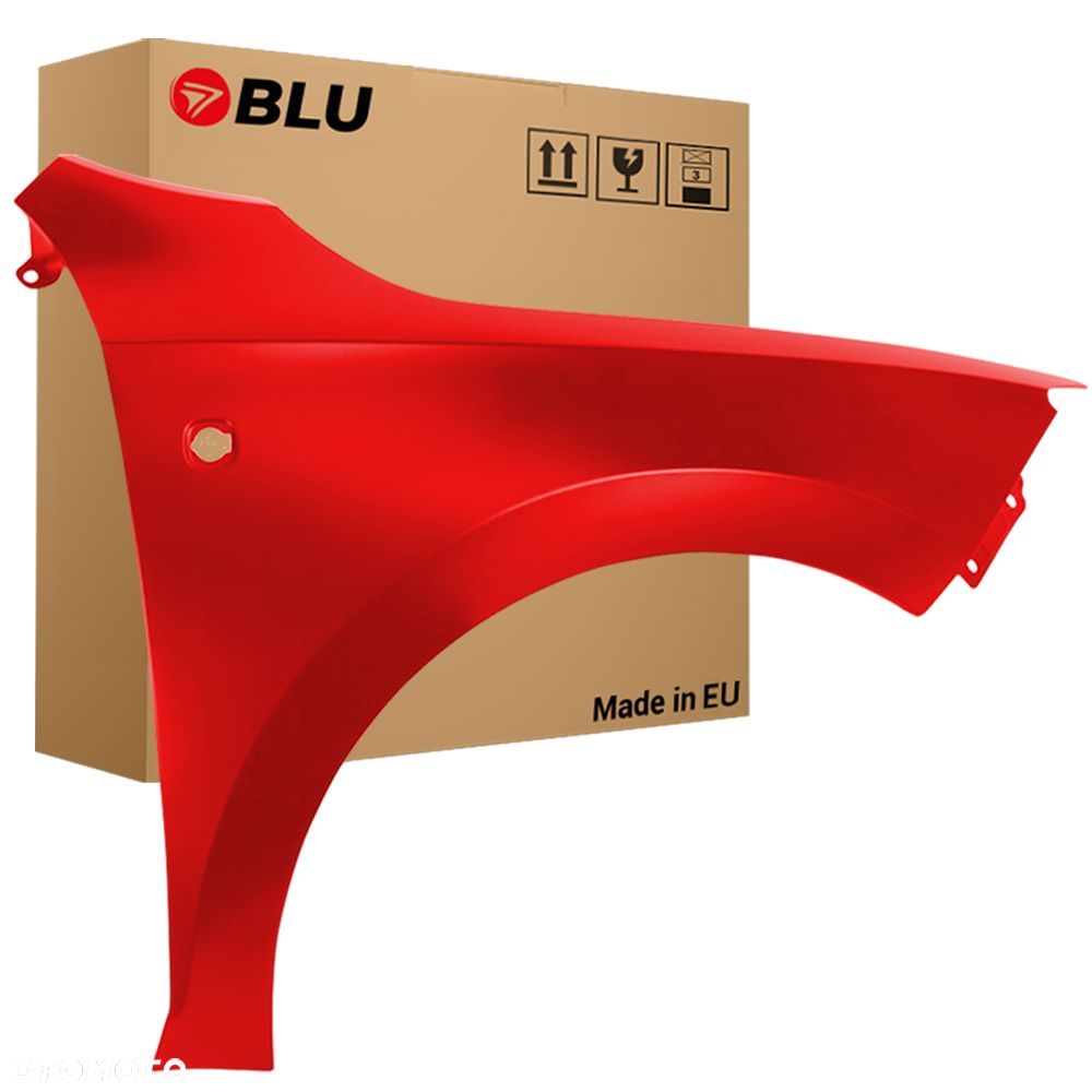 BLU Błotnik SKODA RAPID LF3K Prawy Czerwony 2012-2019 przód CorridaRed z otworem na kierunkowskaz