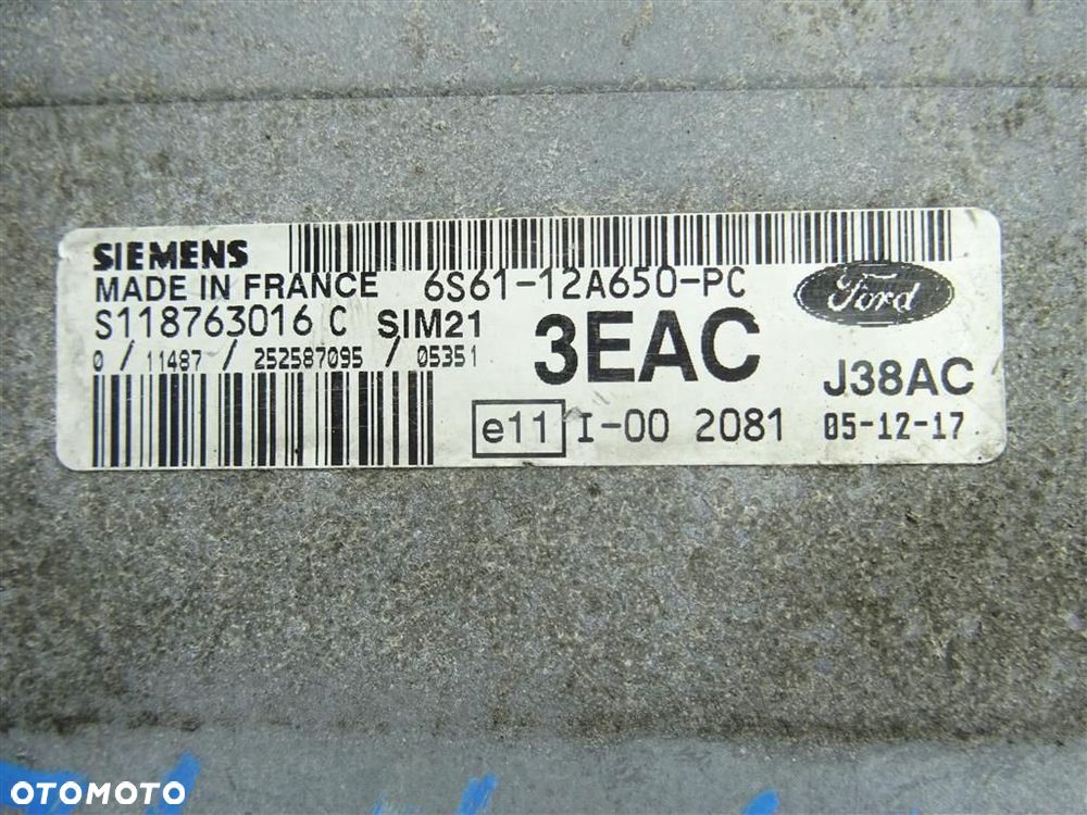 Komputer sterownik silnika Ford Fiesta Mk6 2002-2008 1,3 B S118763016C 6S61-12A650 - 3