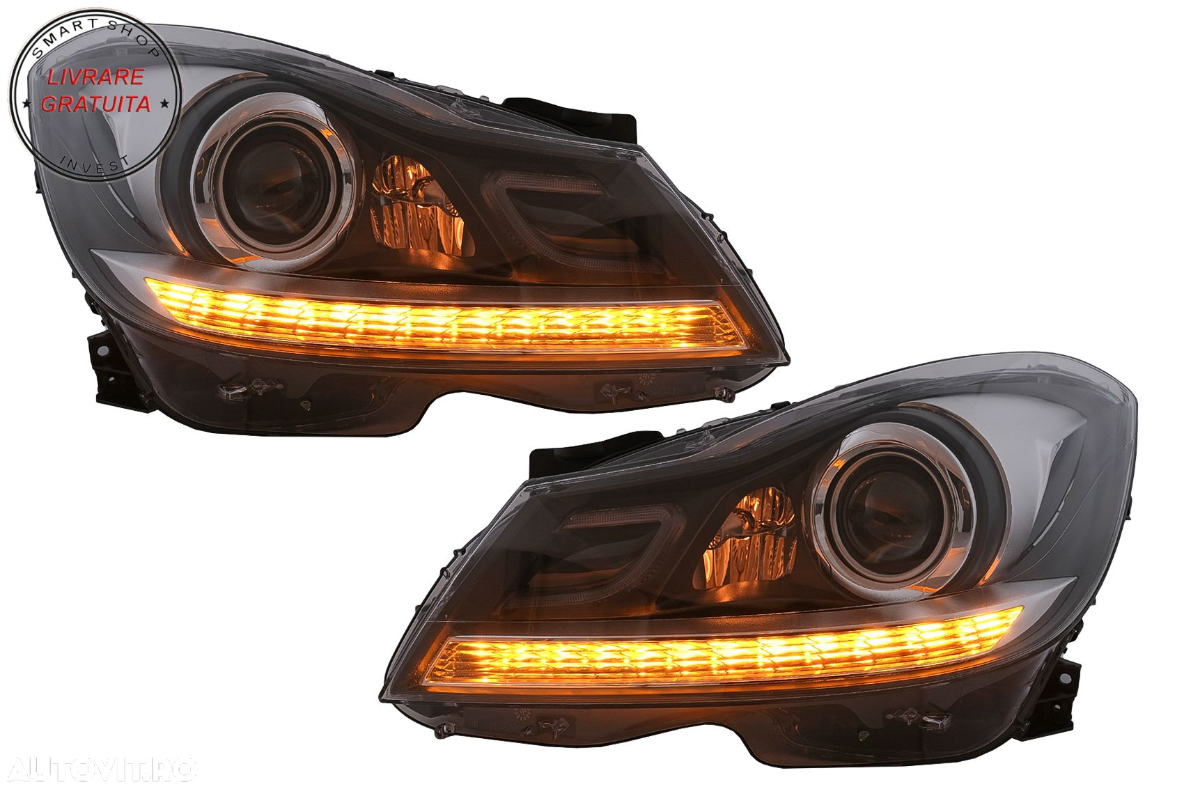 Faruri LED DRL Mercedes C-Class W204 S204 Facelift (2011-2014) Negru Semnal Dinami- livrare gratuita - 16