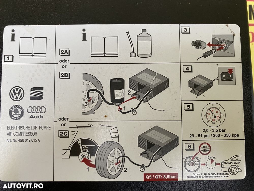 Compresor auto umflat roti 12V original Audi Q5 Q7 SUV - 5