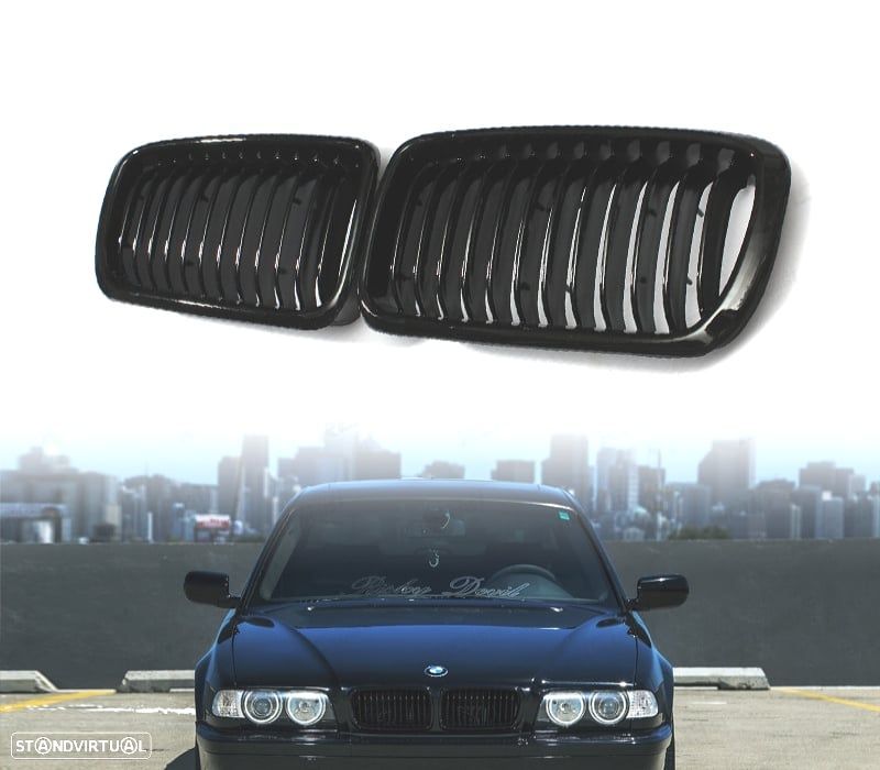 GRELHAS FRONTAIS BMW E38 99-01 LOOK M PRETO BRILHANTE - 1