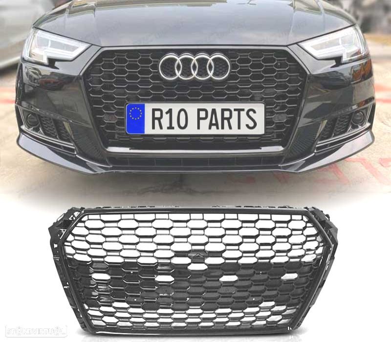 GRELHA FRONTAL AUDI A4 B9 15-19 LOOK RS4 PRETO BRILHO - 1