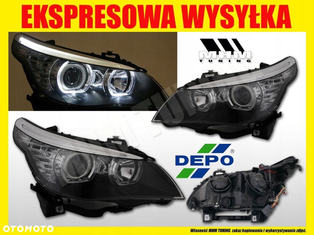 Reflektory Lampy kpl Ringi LED Lift Look soczewka H7 Bmw 5 e60 e61 2003-07 - 2