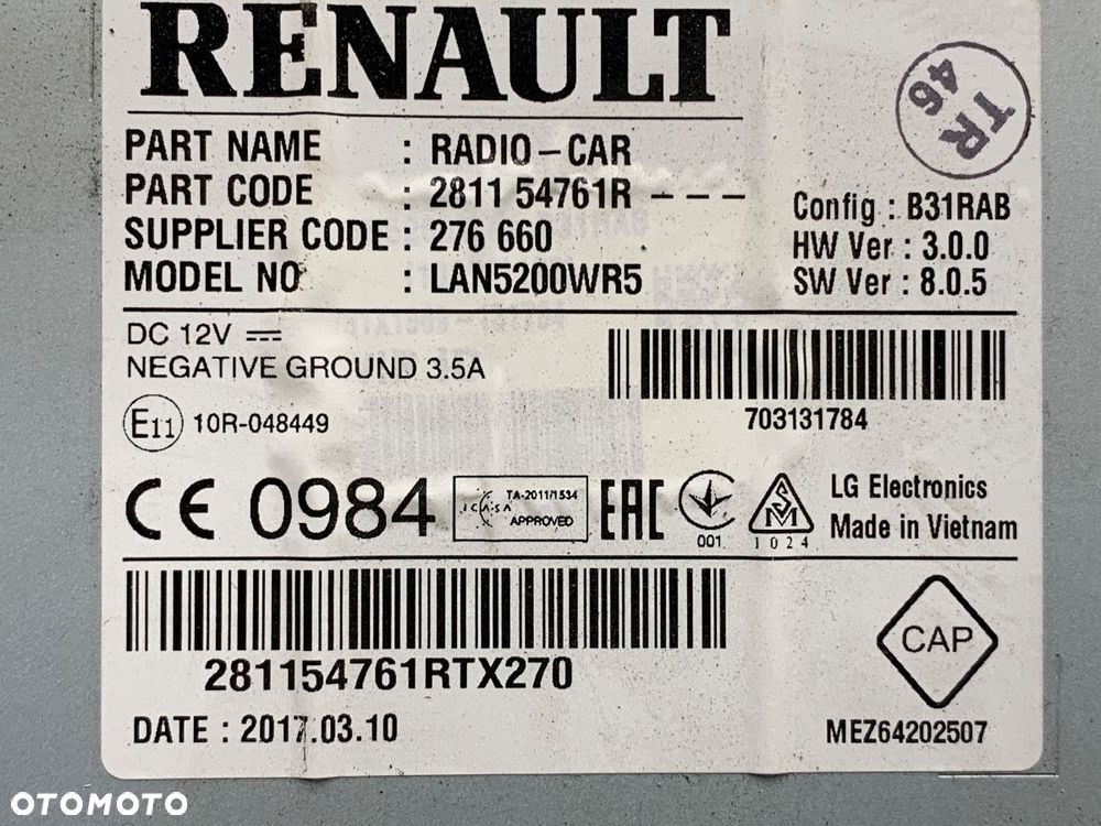 RADIO  DACIA SANDERO II 2012 - 2022 1.0 SCe 75 54 kW [73 KM] benzyna 2016 - 2022 281154761R - 6