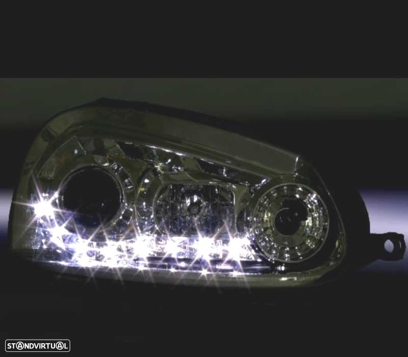 FARÓIS VOLKSWAGEN VW GOLF MK5 03-08 LUZ DIURNA LED FUNDO CROMADO - 3