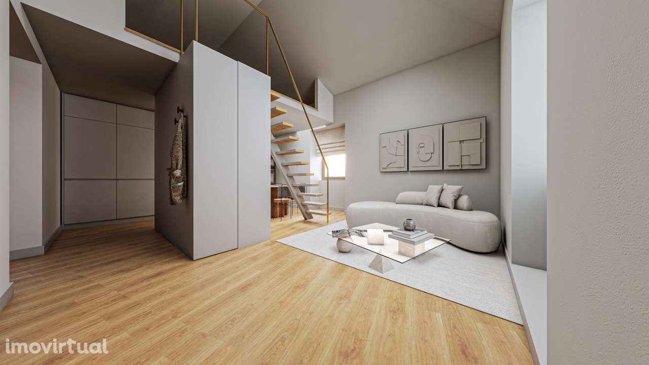 Fração T1+1 Mezanino, Pé-Direito Duplo, Vista Rio e 2 Lugares Parque - Grande imagem: 4/11