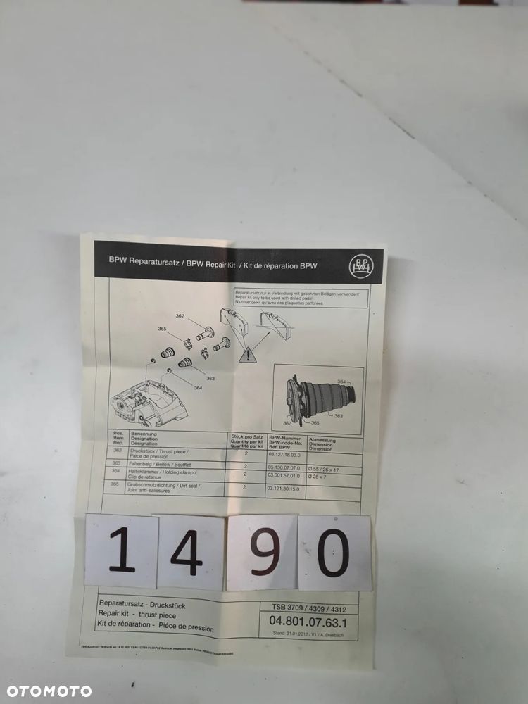 Zestaw naprawczy zacisku hamulcowego BPW TSB 3709 4309 4312   0480107631 - 6