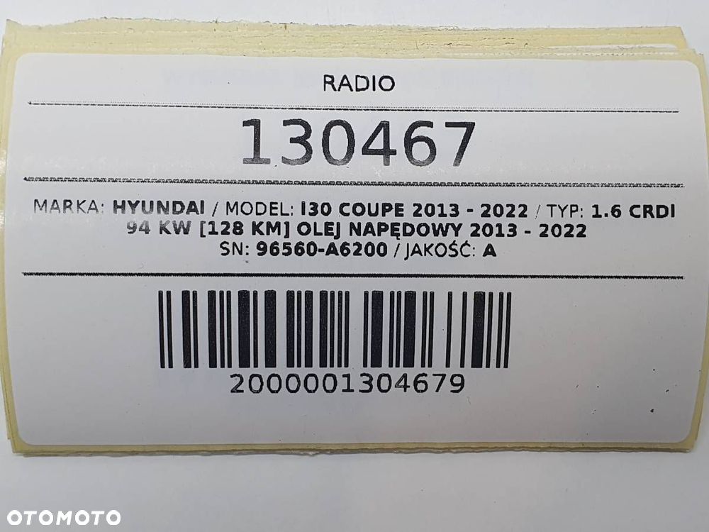 RADIO ODTWARZACZ CD HYUNDAI I30 II COUPE 96560-A6200 - 10