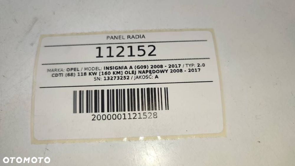PANEL STEROWANIA RADIA OPEL INSIGNIA A 13273252 - 5