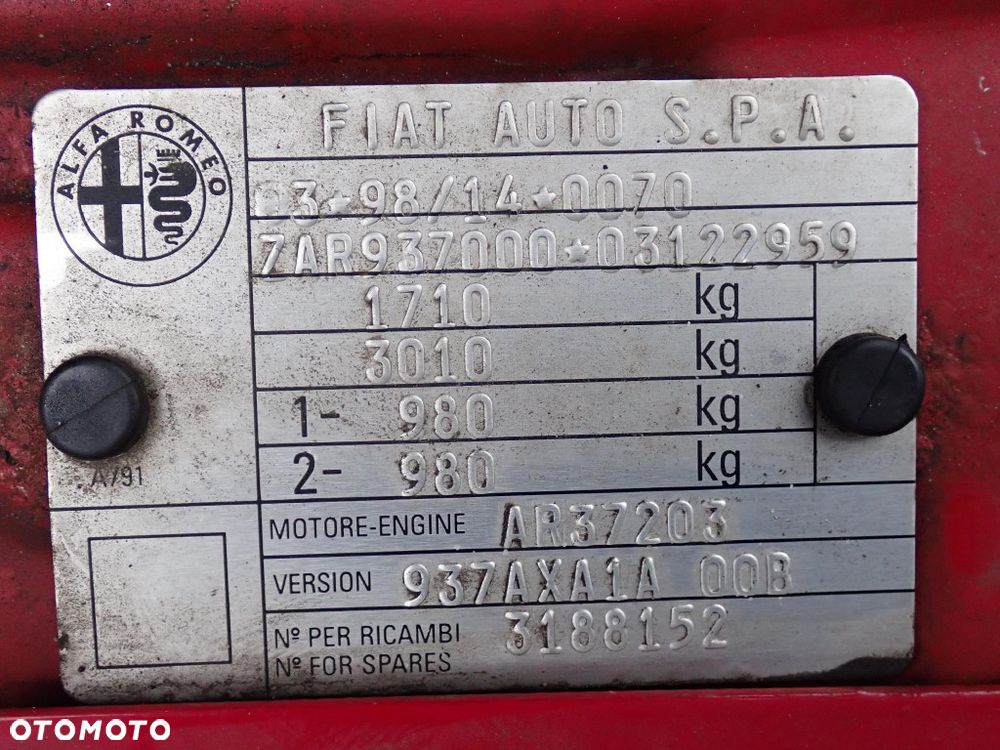 CZĘŚCI - Alfa romeo 147 1,6 16V 105KM AR37203 HB 3D 5B lakier 130 B/B 2002r. INDEX - 10035 - 6