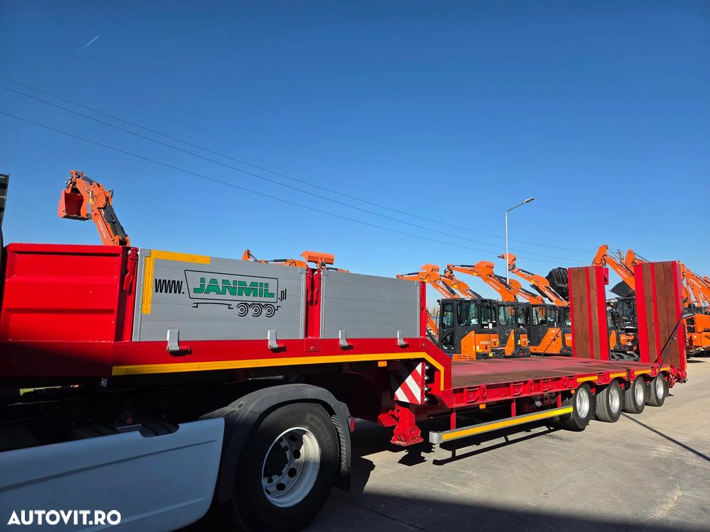 Janmil TRAILER 4 axe, rampe DUBLE, util 55t, axe SAF, Anv Goodyear, 2 roti rezerva, 2 axe viratoare, extensii lemn la 3m latime, obloane gat lebada, produs POLONIA, axa liftabila, garantie 1 an, leasing 5 ani cu rata lunara 6500 lei, PROMOTIE 67900 EUR+Tva - 2