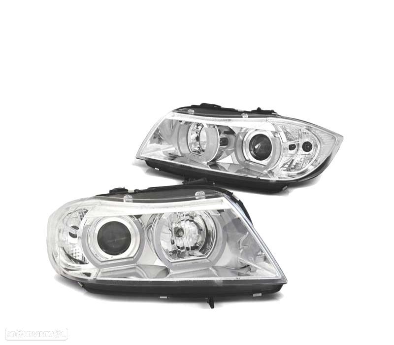 FARÓIS BMW E90 E91 05-08 ANGEL EYES 3D U-TYPE CROMADO - 2