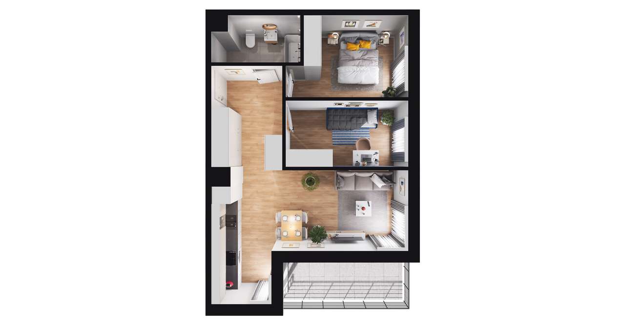 3-pokojowe mieszkanie 53m2 + balkon - Pełny obrazek: 3/24